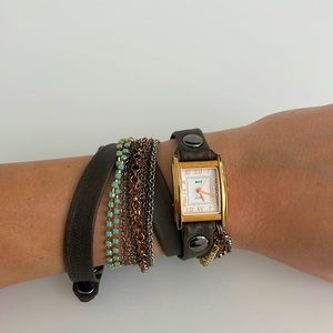 La Mer Stainless Steel Case Back Japanese Movement Watch Wrap Bracelet